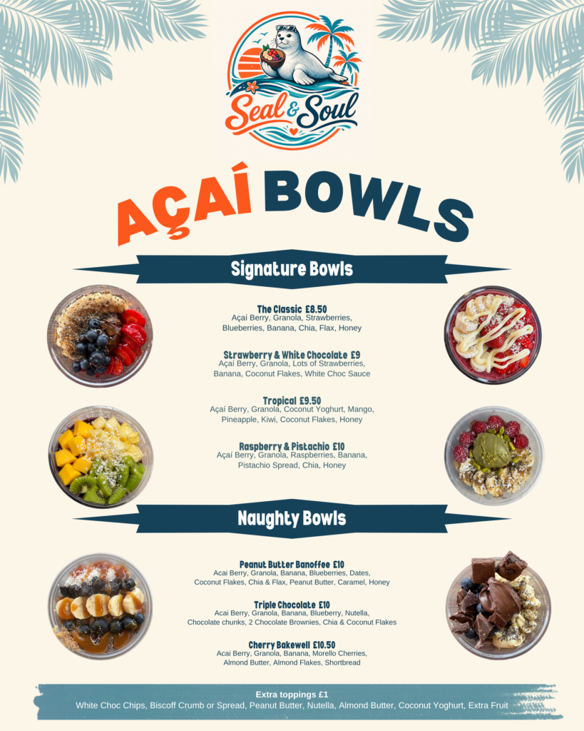 Cornwall açai bowl pop up menu